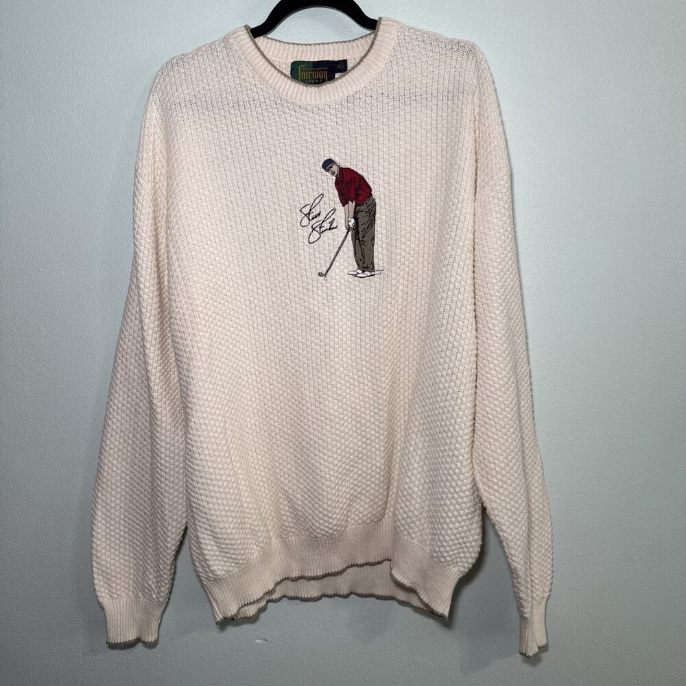 VINTAGE Golf Sweater Mens XL Cream Knit Fairway‎ Steve Stricker Cotton USA 90s